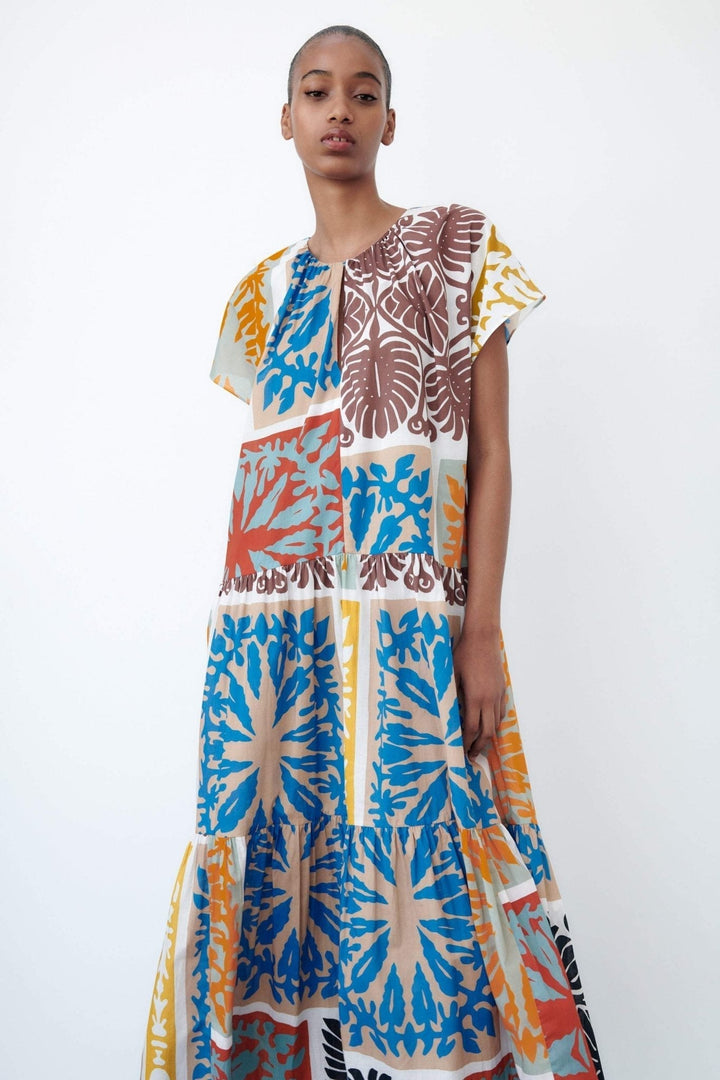 Mildred Baskılı Uzun Çadır Elbise