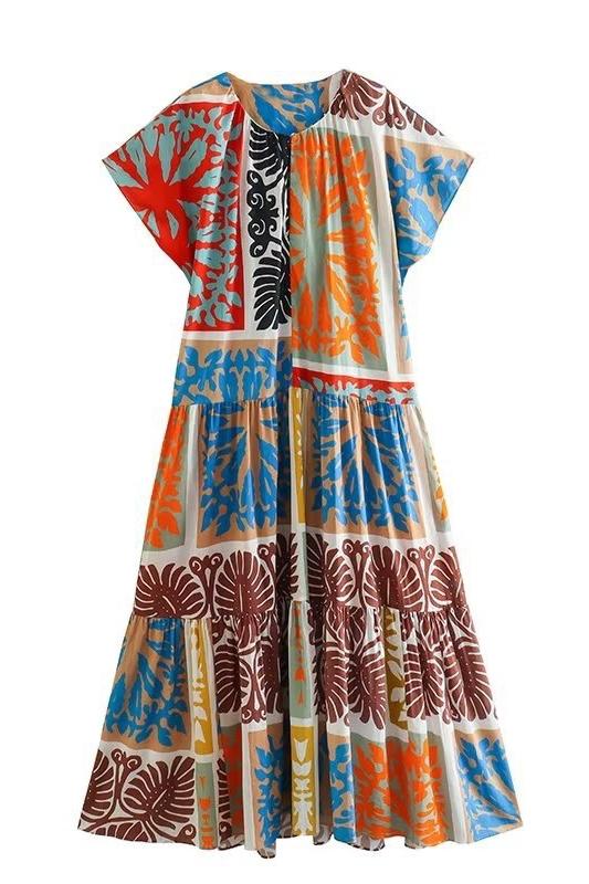 Mildred Baskılı Uzun Çadır Elbise