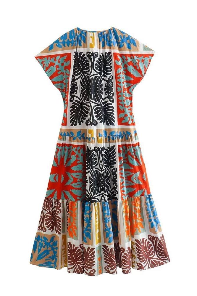 Mildred Baskılı Uzun Çadır Elbise