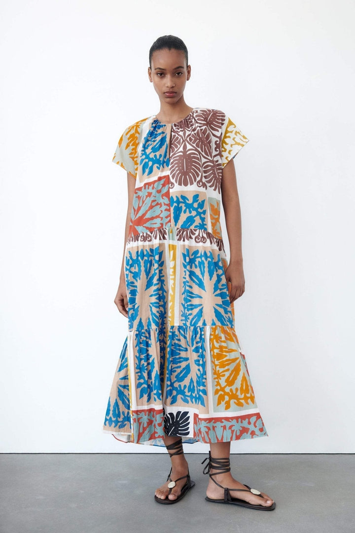 Mildred Baskılı Uzun Çadır Elbise