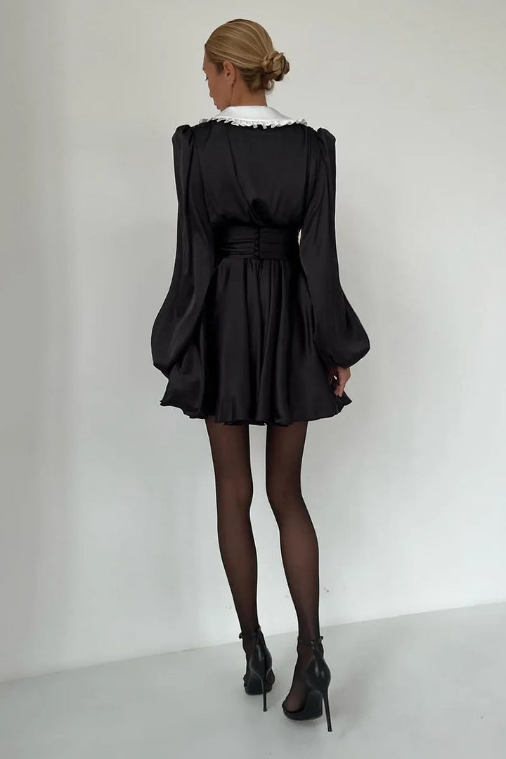 Milena V Yaka Fener Kol Mini Elbise