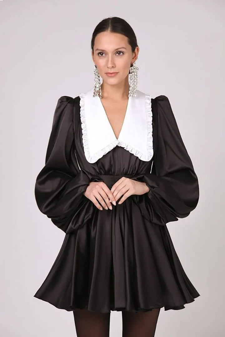 Milena V Yaka Fener Kol Mini Elbise