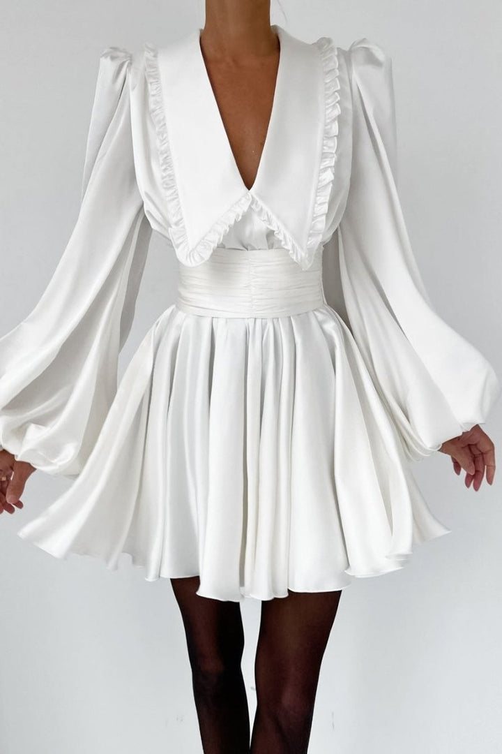 Milena V Yaka Fener Kol Mini Elbise