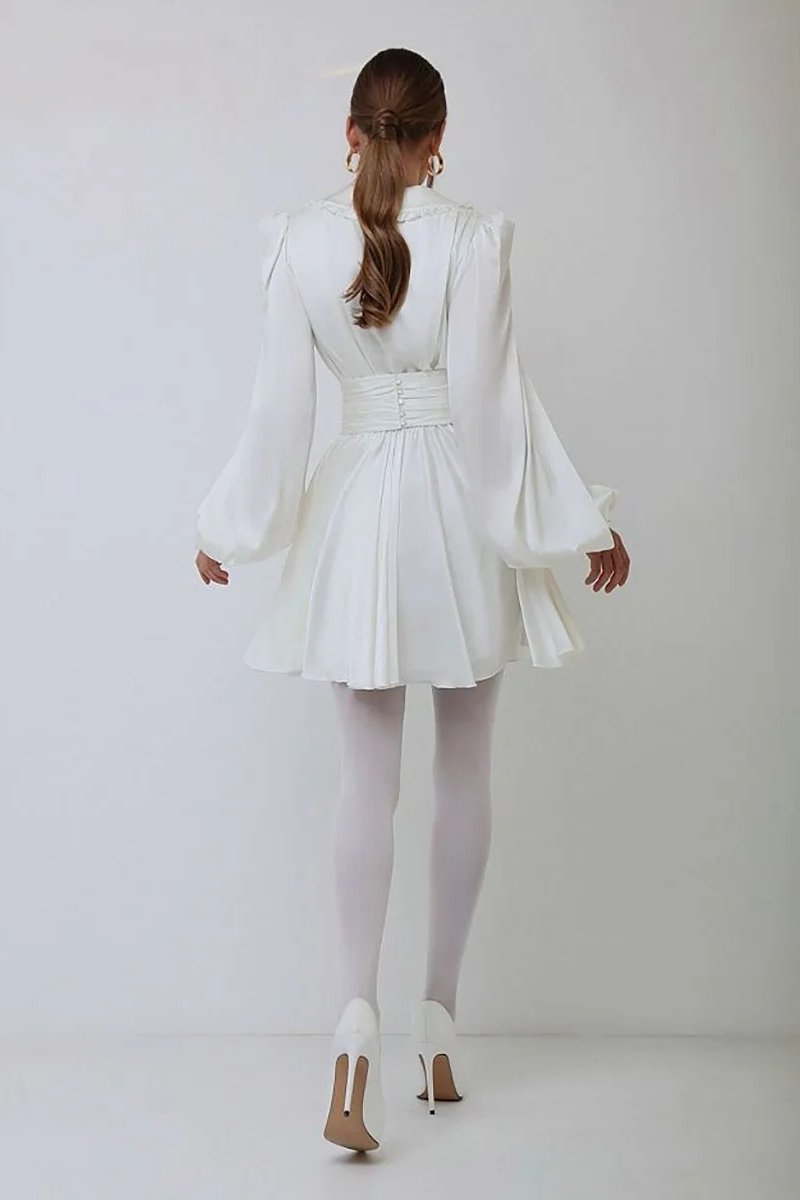 Milena V Yaka Fener Kol Mini Elbise