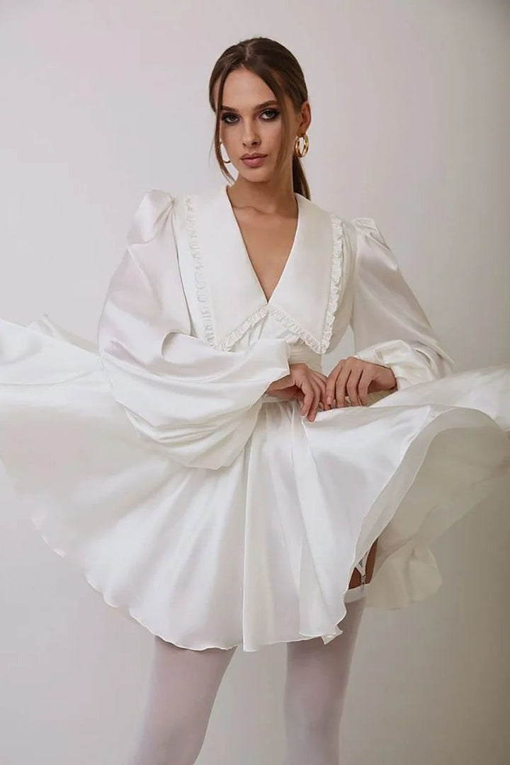 Milena V Yaka Fener Kol Mini Elbise