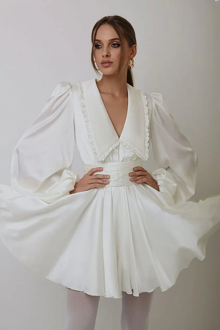 Milena V Yaka Fener Kol Mini Elbise