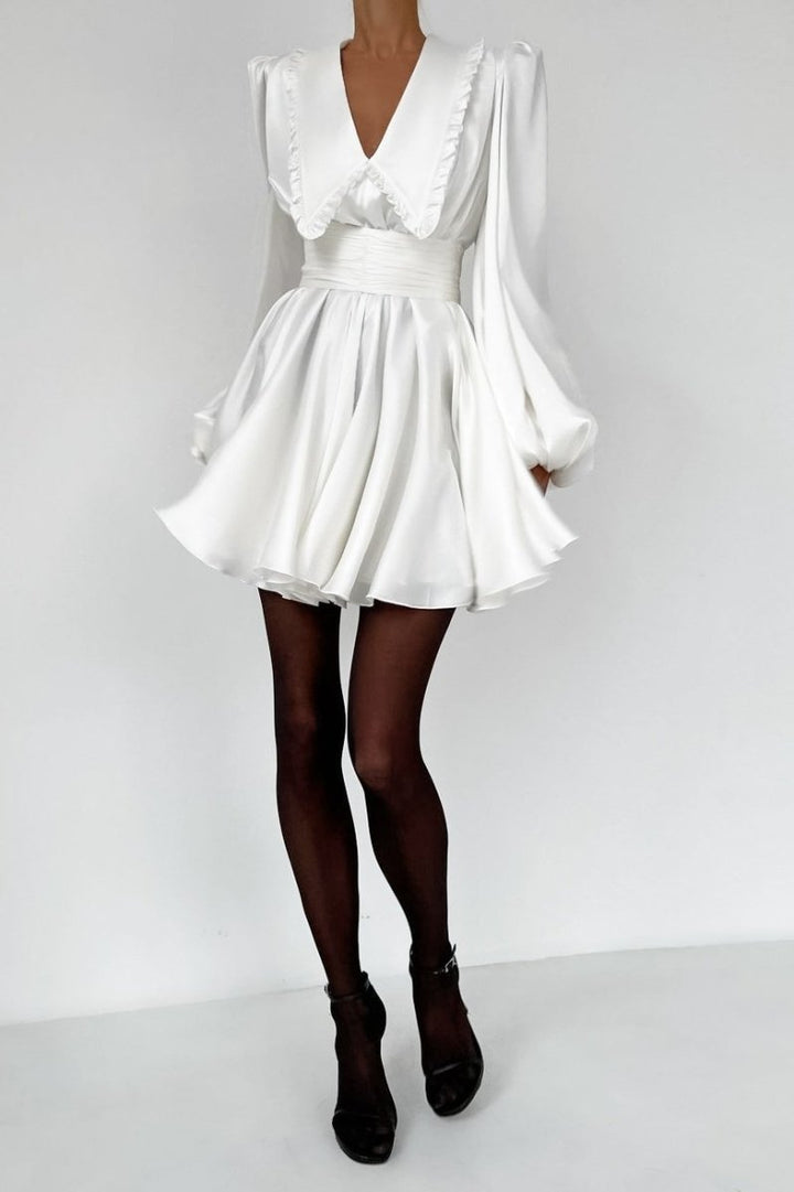 Milena V Yaka Fener Kol Mini Elbise