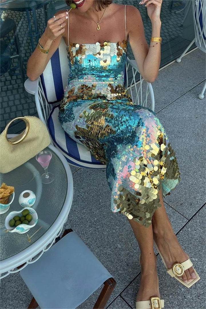 Moira Payetler Cami Maxi Elbise