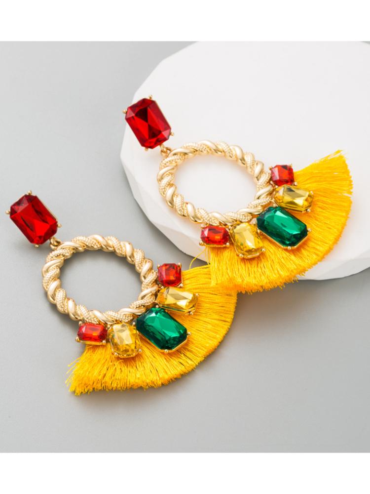 Mona Kontrast Pırlanta Püskül Küpe