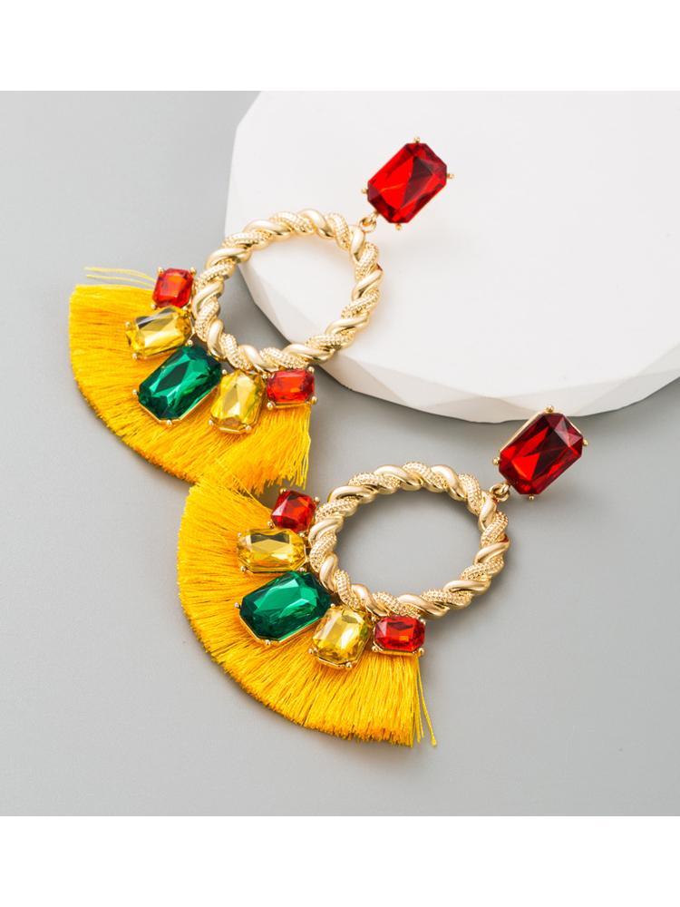 Mona Kontrast Pırlanta Püskül Küpe