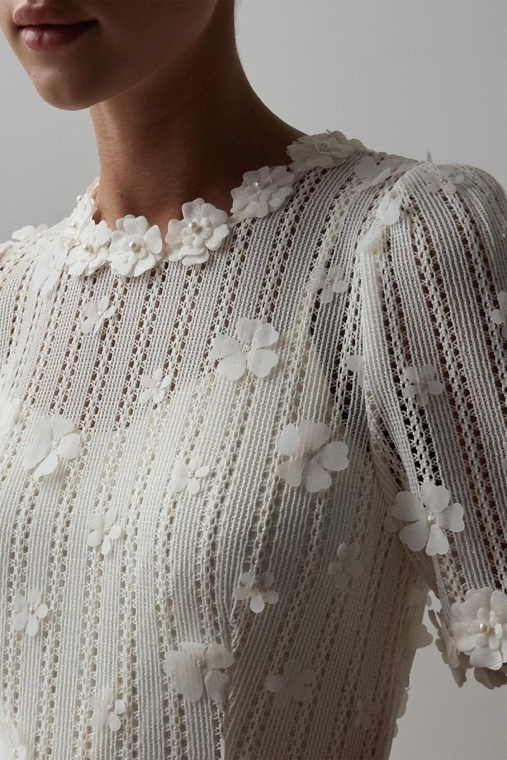 Mona Dantel İşlemeli Midi Triko Elbise