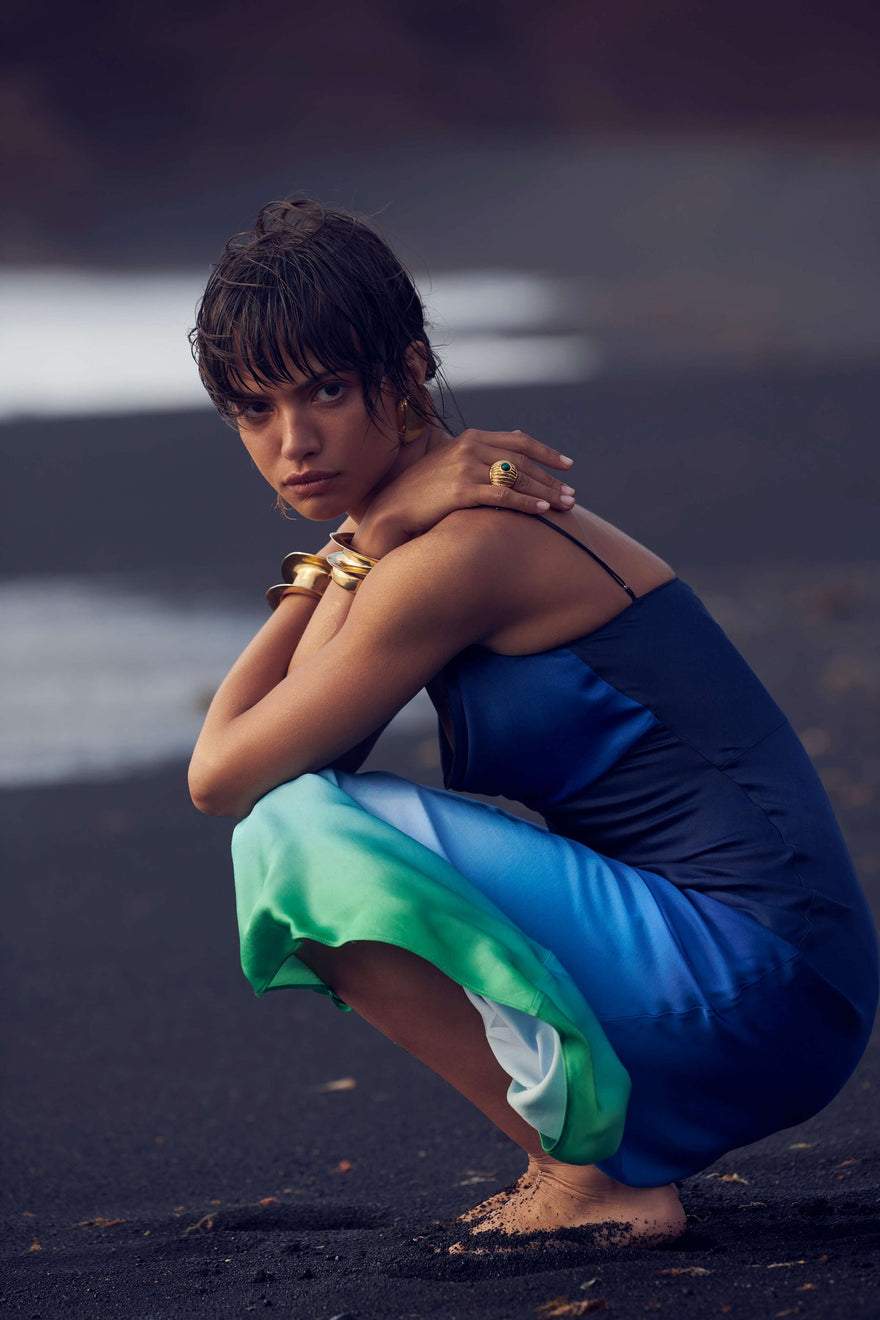 Monica Baskılı Salıncak Yaka Maxi Slip Elbise