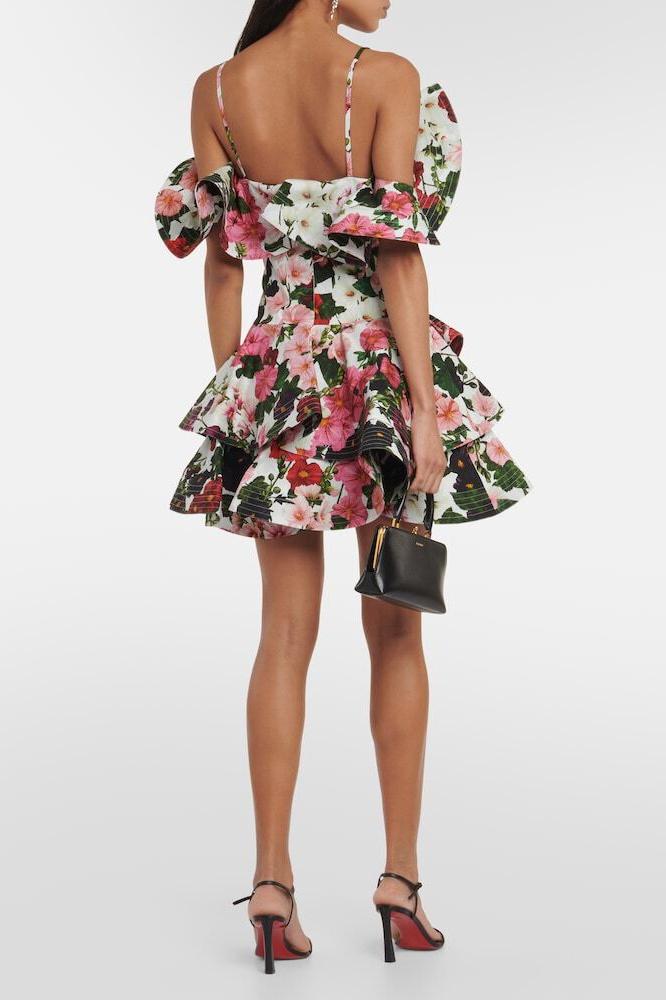 Muriel Baskılı Fırfırlı Slip Mini Elbise