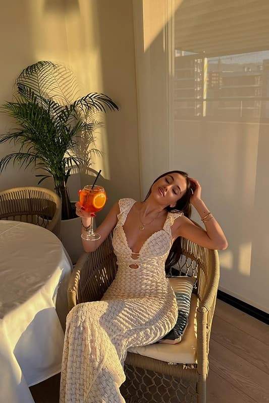 Muriel Fırfırlı Kesikli Örgü Maxi Elbise