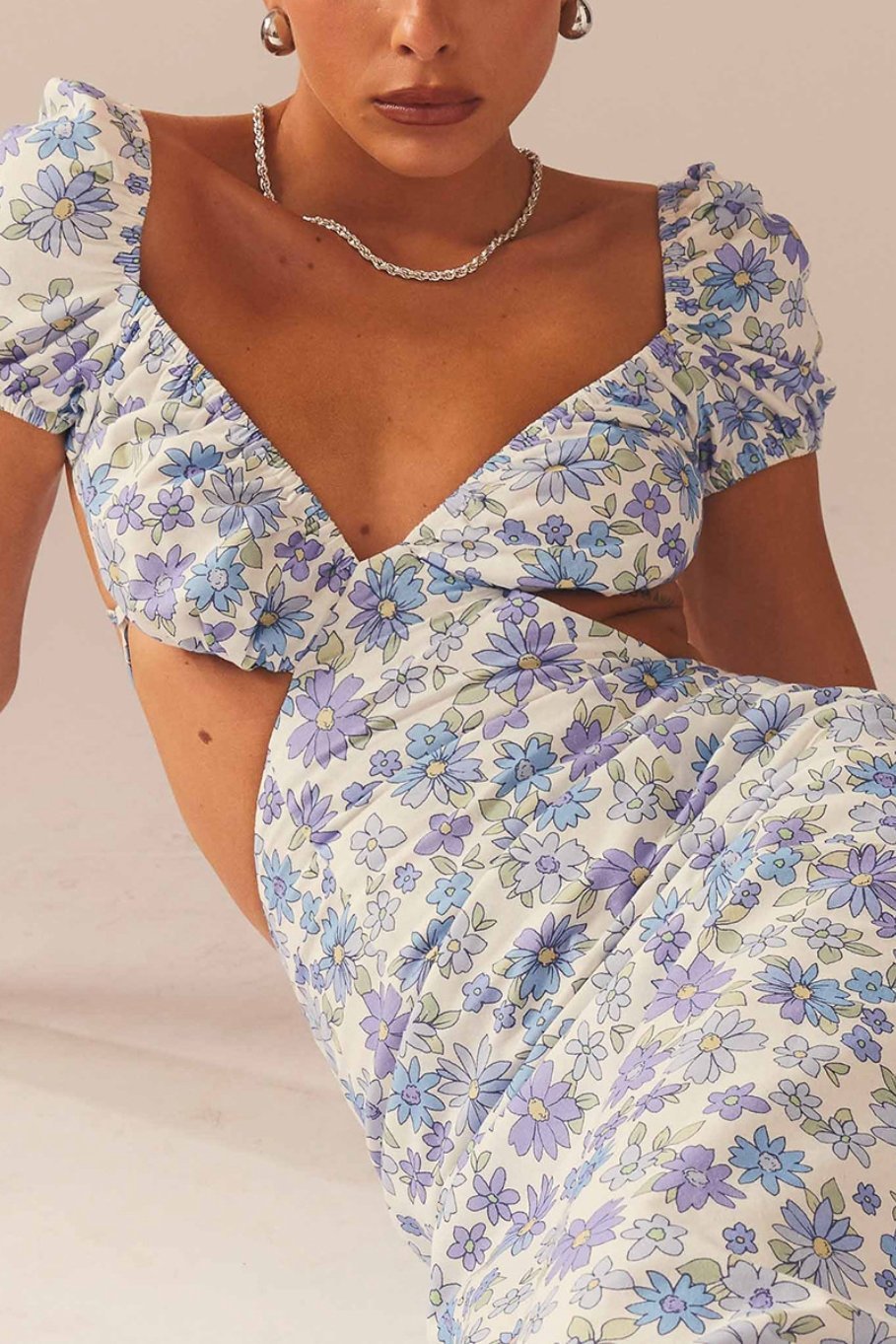 Nadia Baskılı Sırtı Açık Uzun Elbise