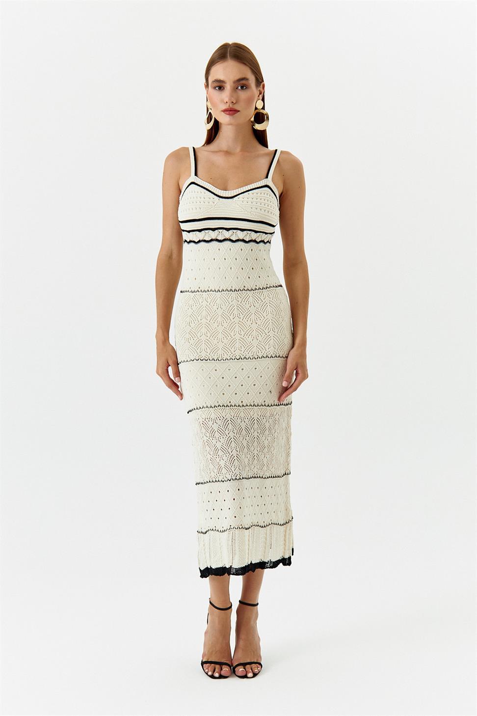 Nan Kontrast Tığ İşi Maxi Slip Elbise