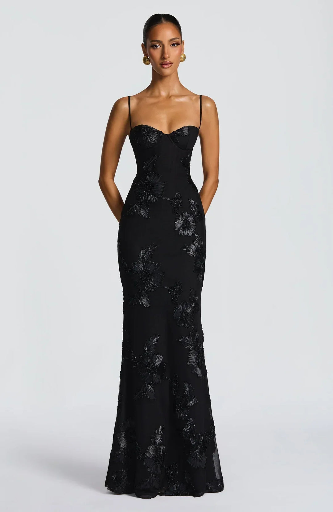 Abeline Çiçek Desenli Sırt Detaylı Maxi Elbise