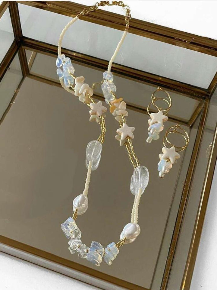 Nina Yıldız Deniz Kabuğu İnci İki Parçalı Takı Seti