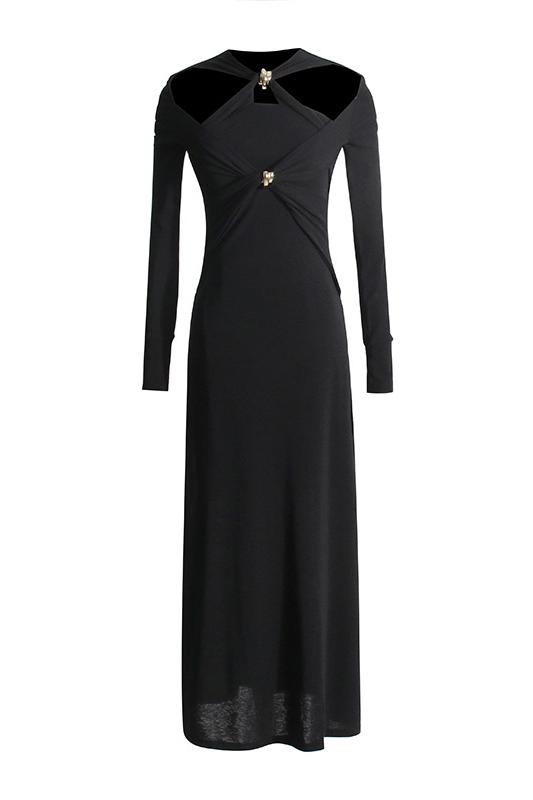 Nita Dekolteli Çapraz Korsajlı Midi Triko Elbise