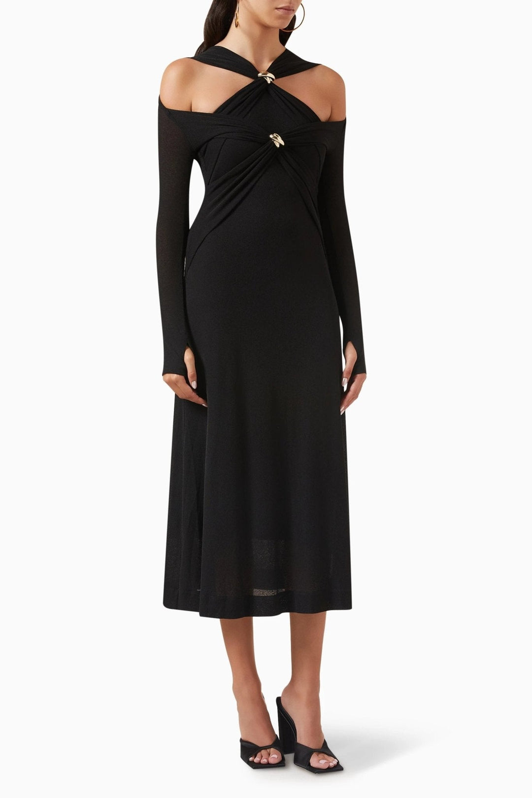 Nita Dekolteli Çapraz Korsajlı Midi Triko Elbise