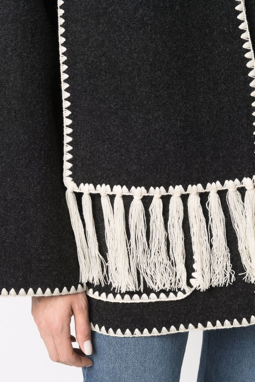 Noelle Nakışlı Eşarp Yün Kaban