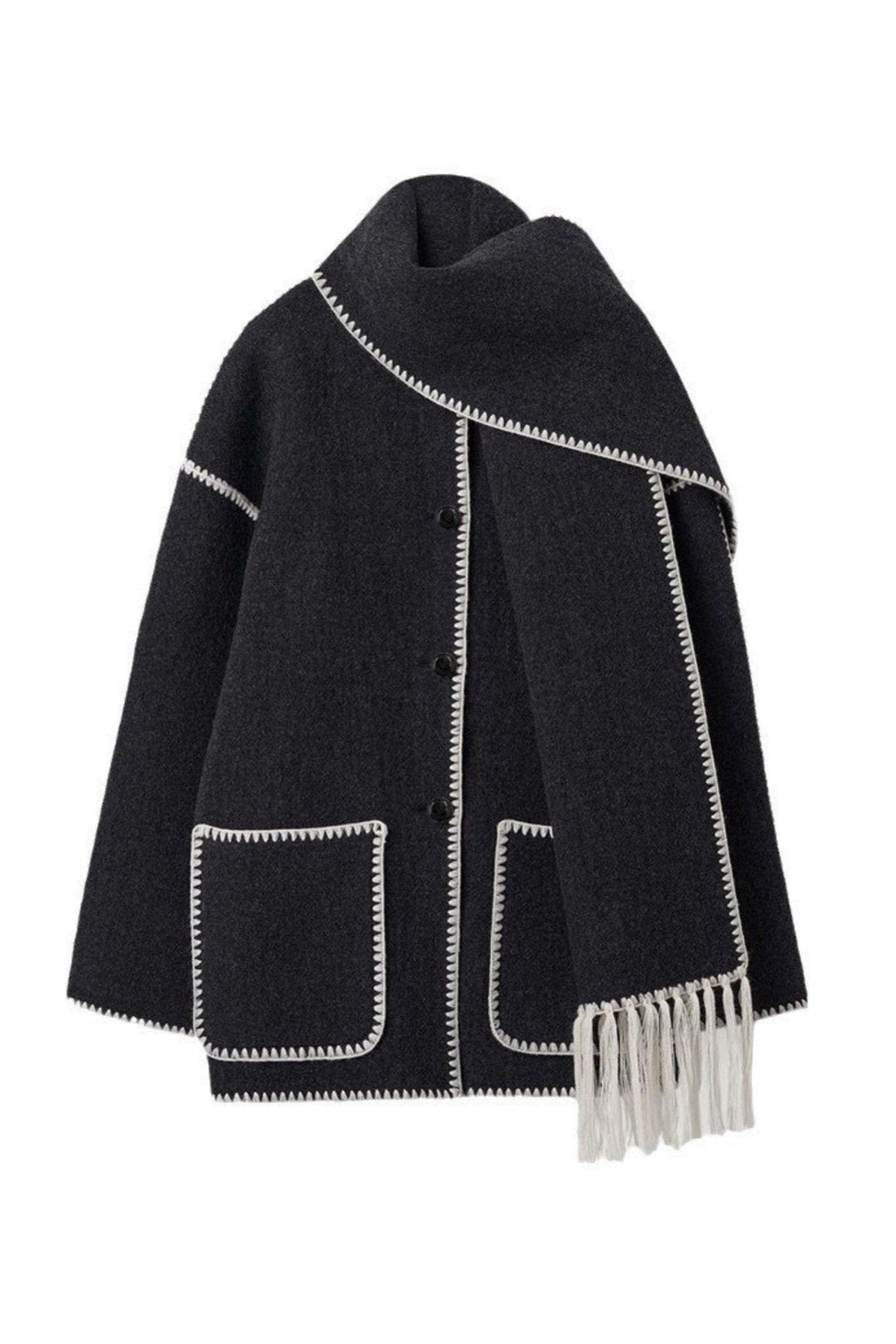 Noelle Nakışlı Eşarp Yün Kaban