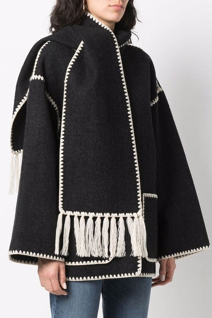 Noelle Nakışlı Eşarp Yün Kaban