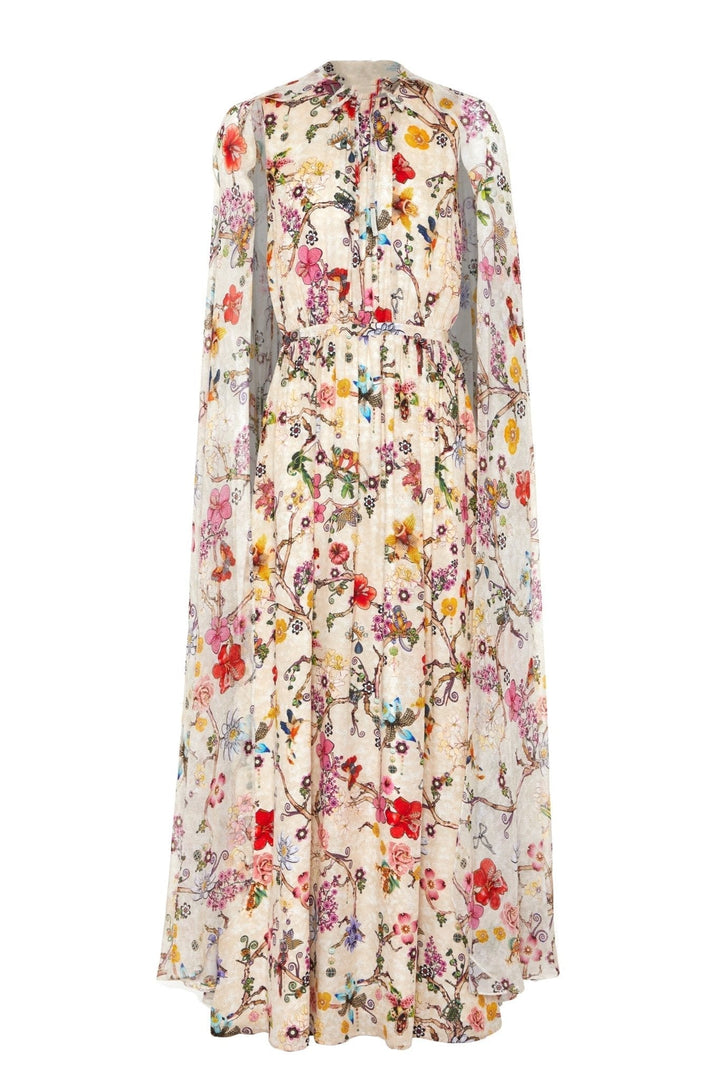 Nola Yuvarlak Yaka Pelerin Kollu Maxi Elbise