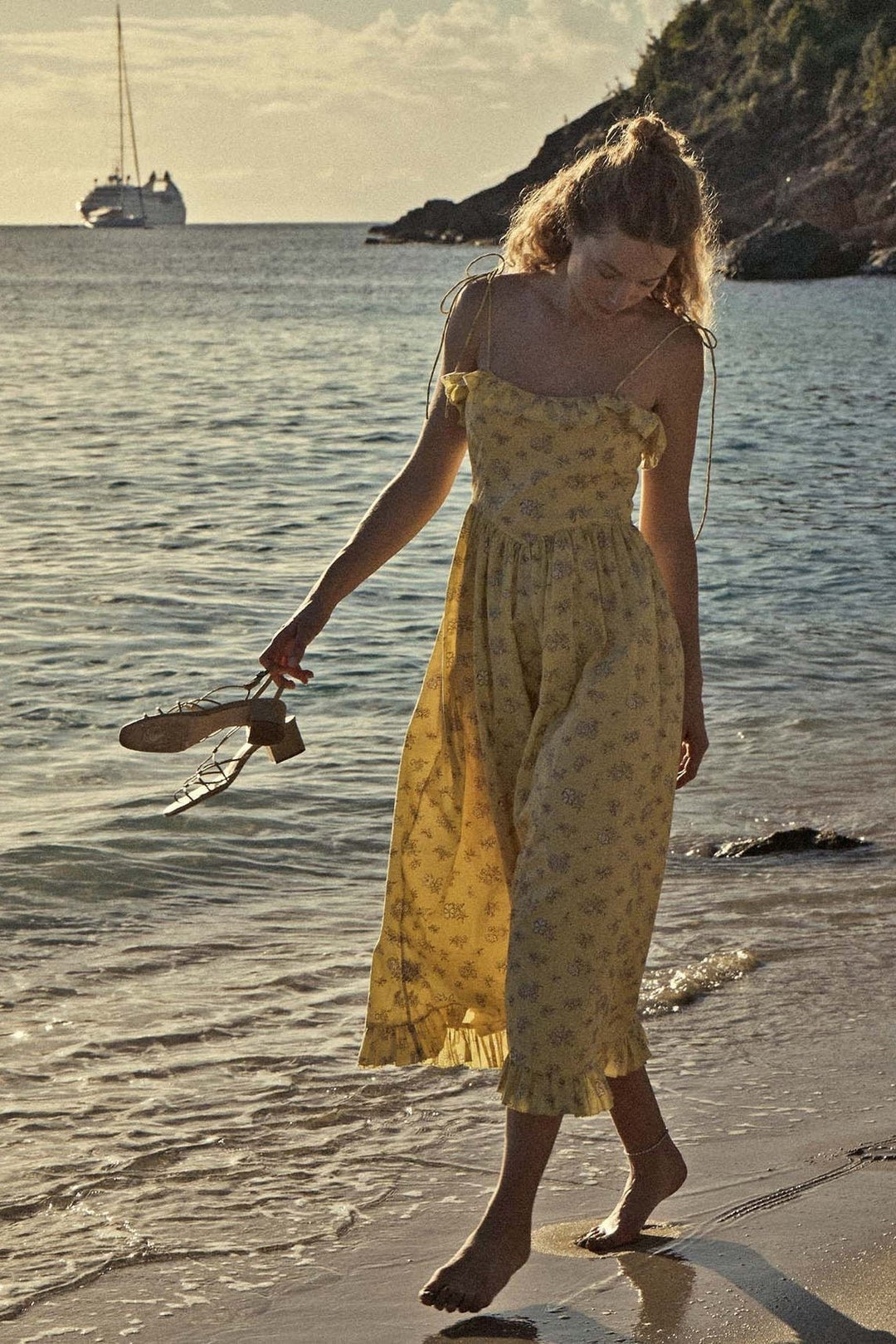 Novia Baskılı Fırfırlı Slip Midi Elbise