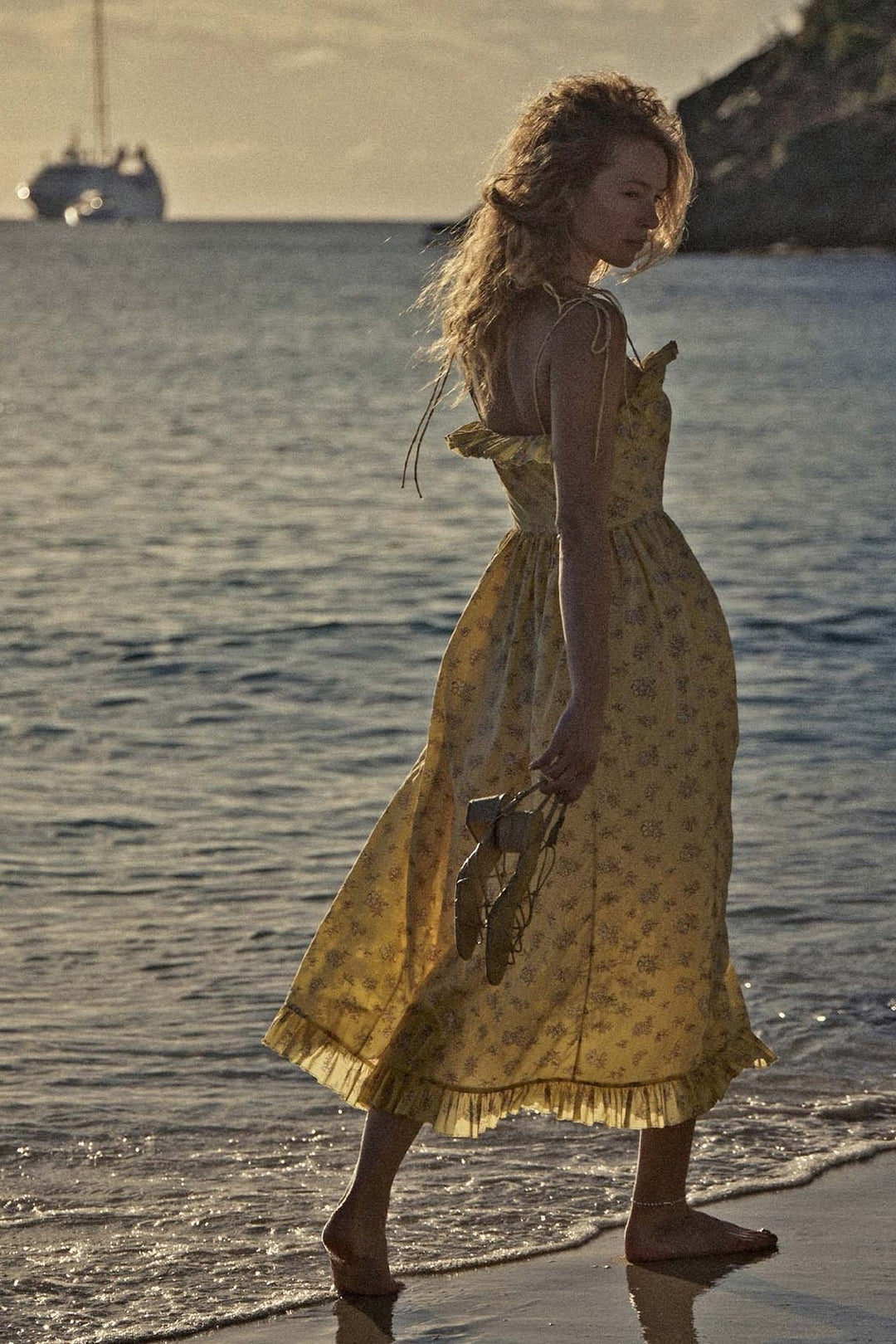 Novia Baskılı Fırfırlı Slip Midi Elbise