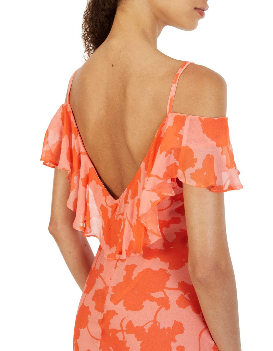 Novia V Yaka Fırfır Yırtmaçlı Şifon Elbise