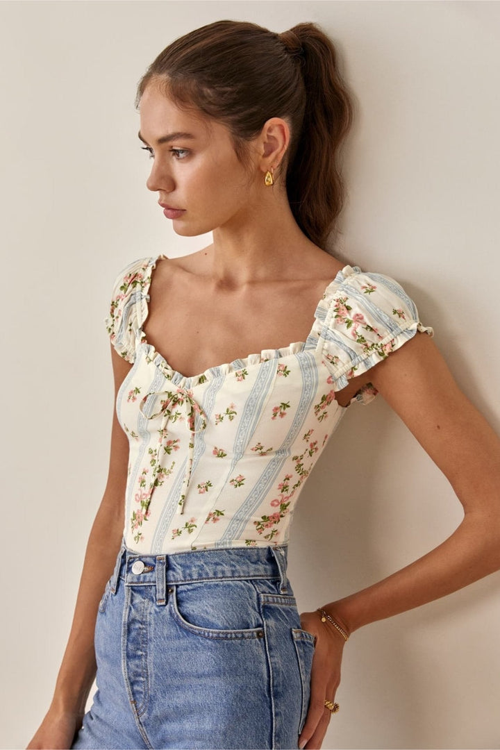 Odel Baskılı Büzgülü Fırfırlı Üst