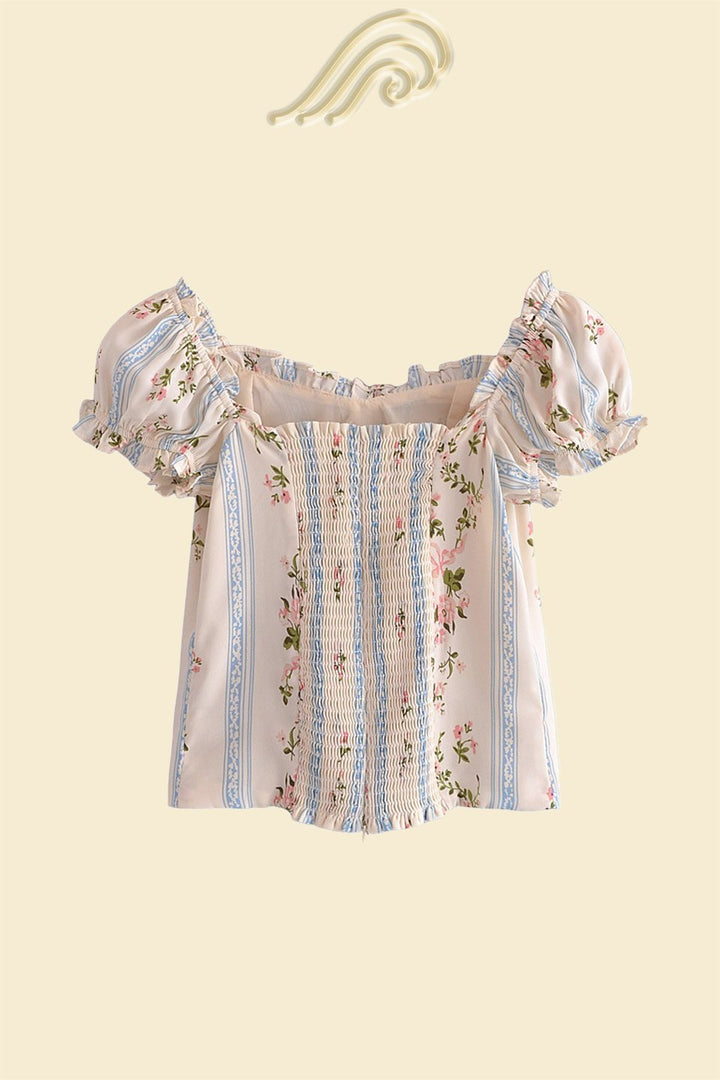 Odel Baskılı Büzgülü Fırfırlı Üst