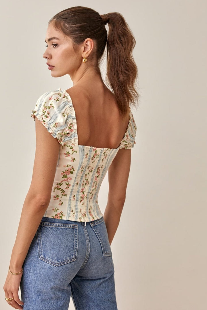 Odel Baskılı Büzgülü Fırfırlı Üst