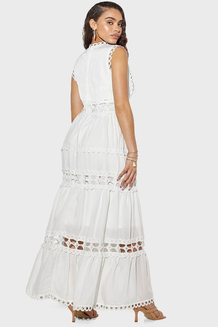 Odelia V Yaka Dantelli Uzun Elbise