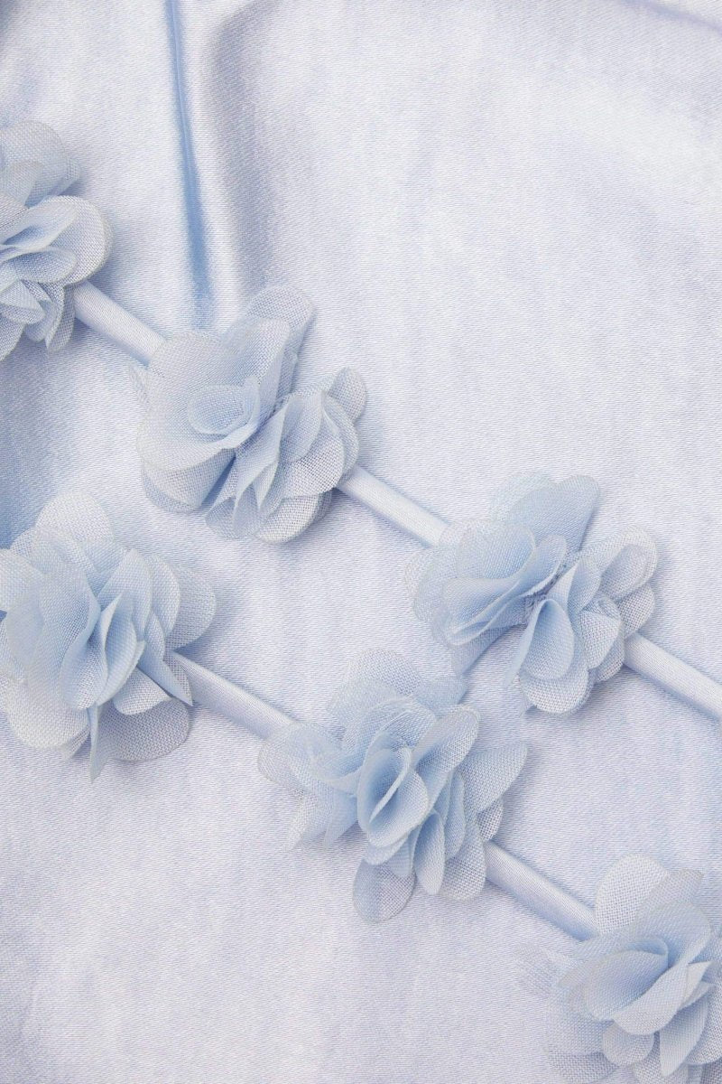 Zeytinyağı Çiçek Aplikeli Saten Maxi Elbise