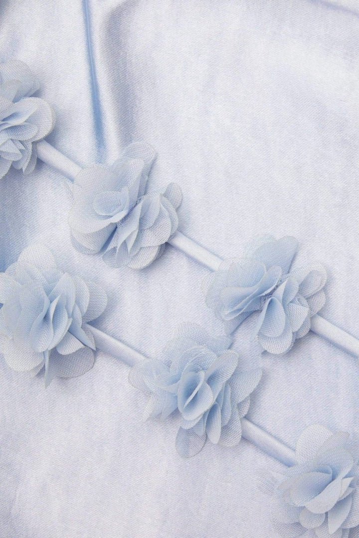 Zeytinyağı Çiçek Aplikeli Saten Maxi Elbise