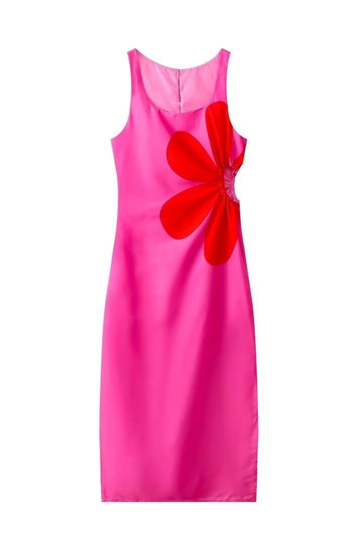 Ophelia Çiçek Baskılı Cut-Out Midi Elbise