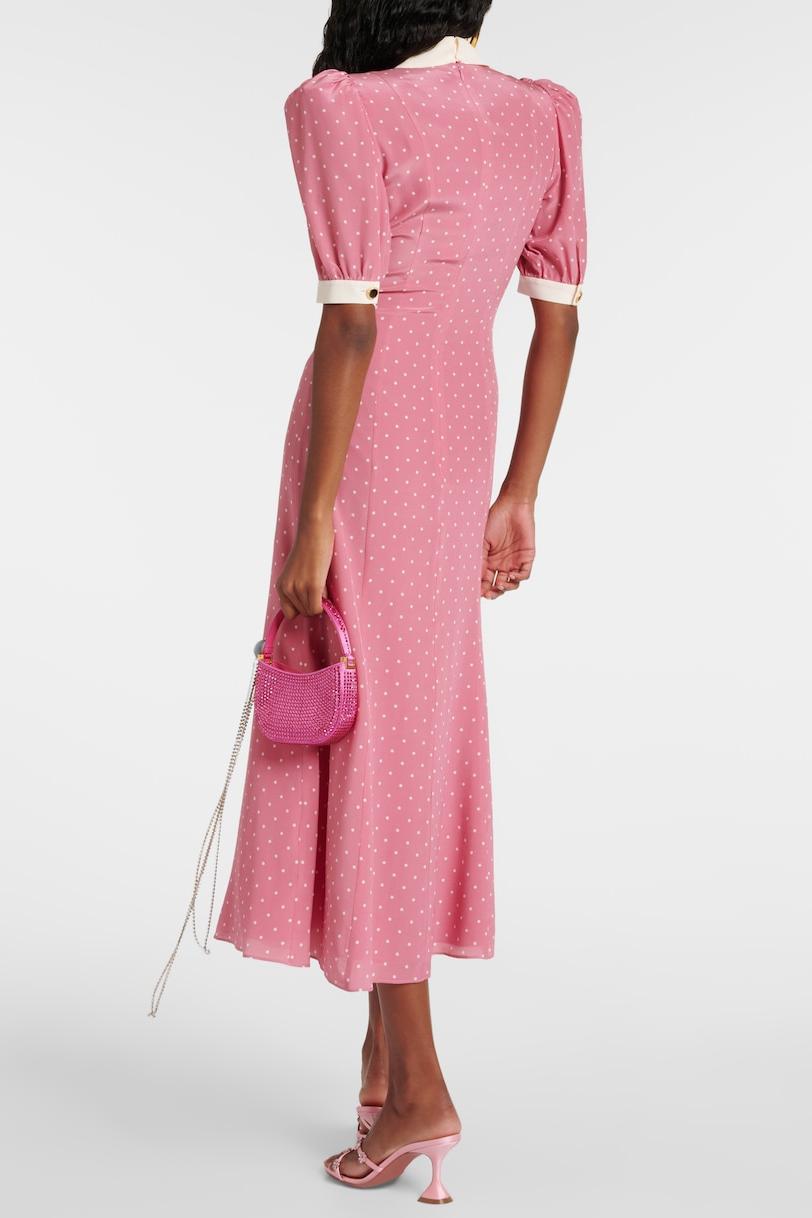 Rita Çiçek Fiyonklu Puf Kol V Yaka Midi Elbise