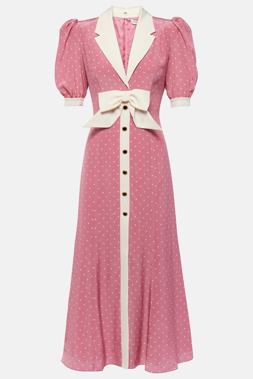 Rita Çiçek Fiyonklu Puf Kol V Yaka Midi Elbise