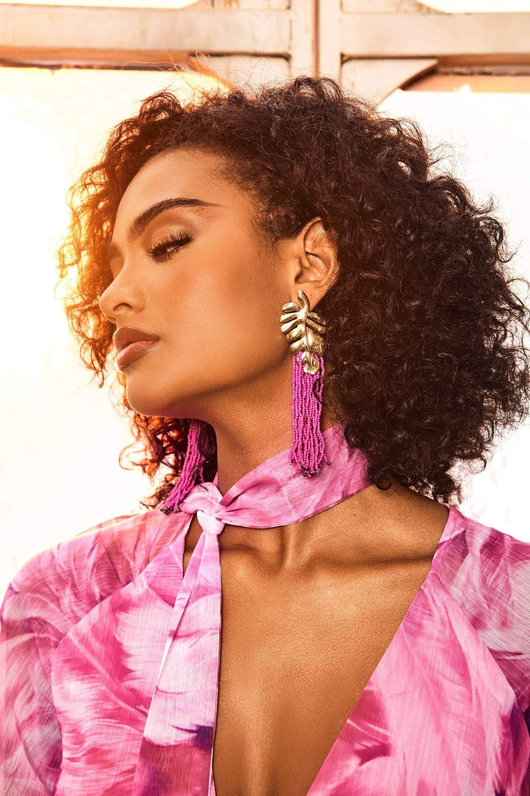 Palmiye Yaprağı Boncuklu Püskül Küpe