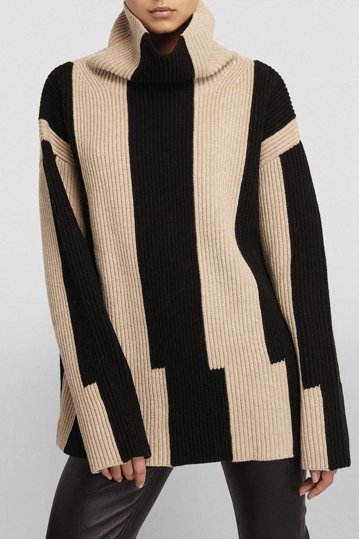 Penelope Yüksek Yaka Renkli Bloklu Kazak