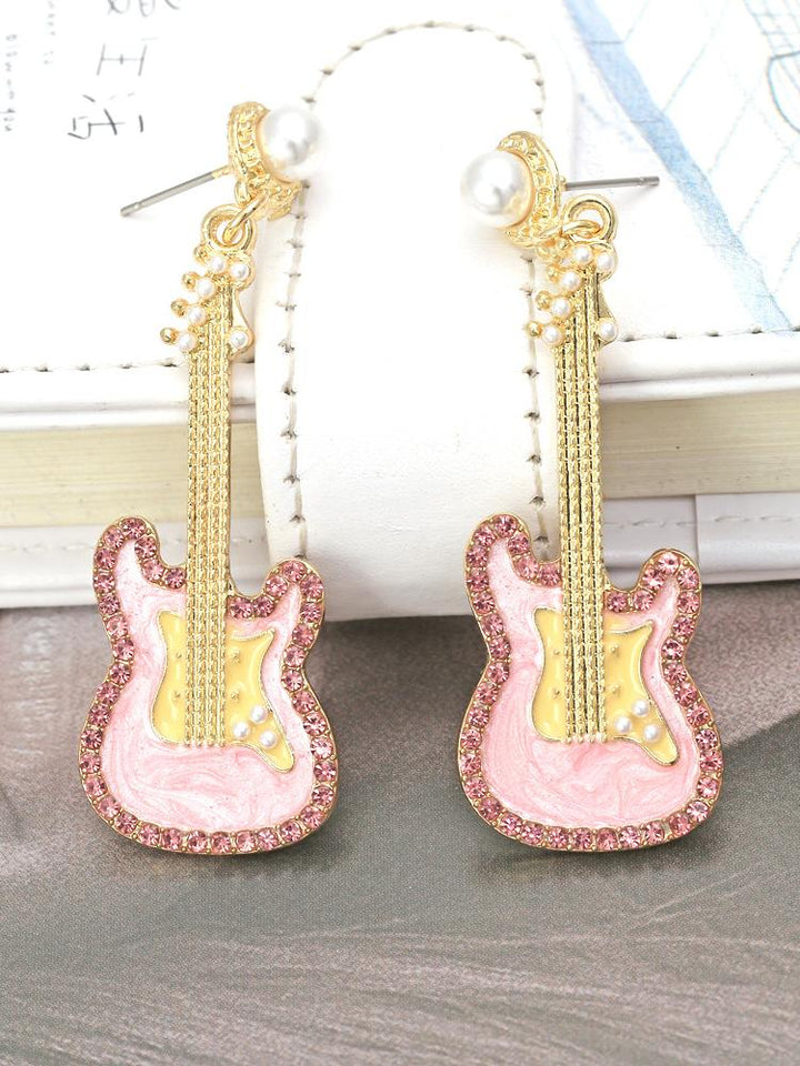 Pembe Gitar Diamante Damla Küpe