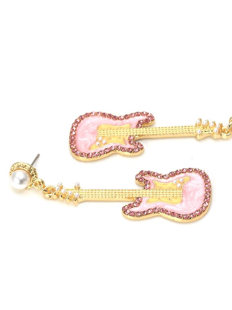 Pembe Gitar Diamante Damla Küpe