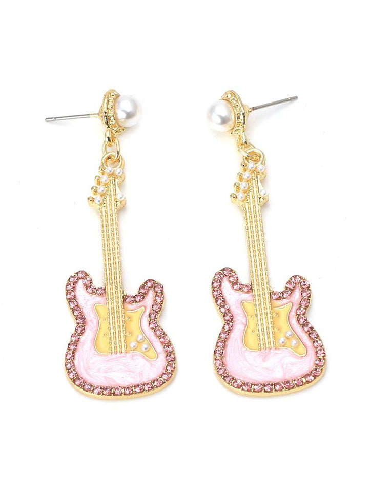 Pembe Gitar Diamante Damla Küpe