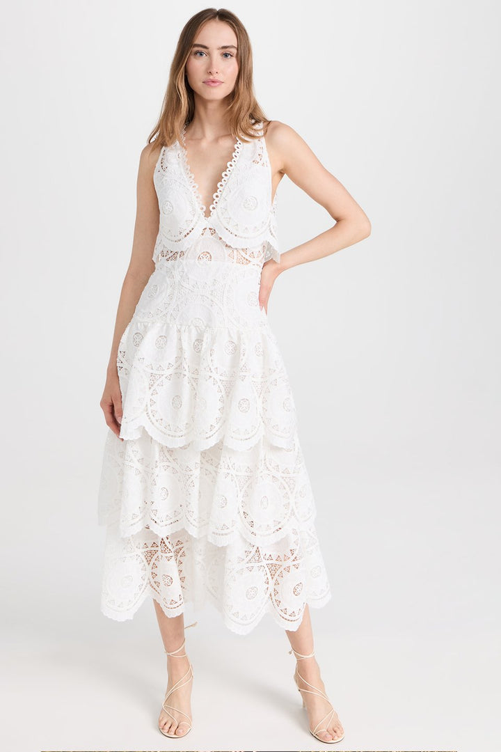 Ellery Boyundan Bağlamalı Dantelli Katmanlı Midi Elbise