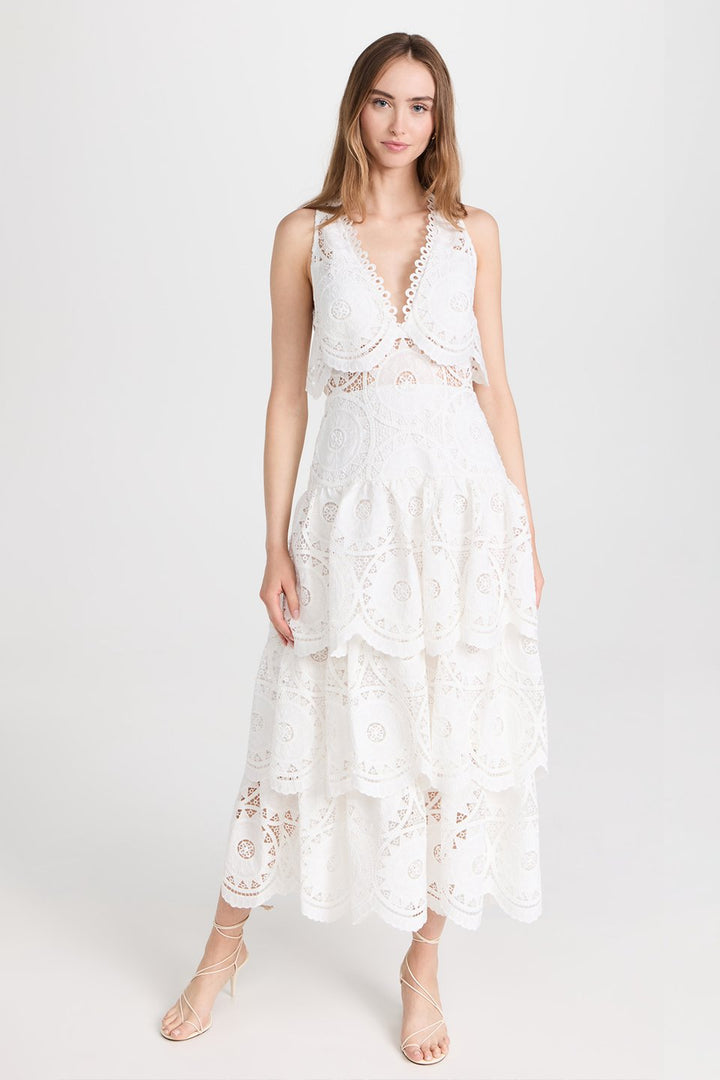 Ellery Boyundan Bağlamalı Dantelli Katmanlı Midi Elbise