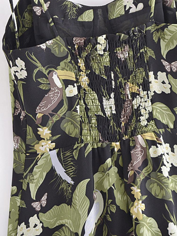 Zoe Tropikal Baskılı Mini Şifon Slip Elbise