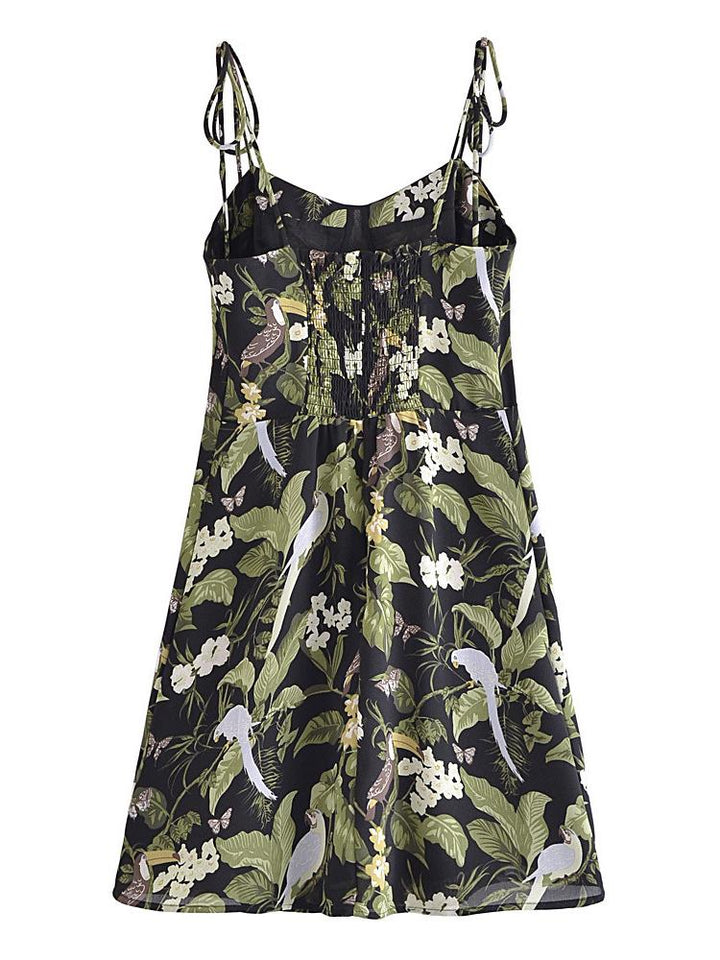 Zoe Tropikal Baskılı Mini Şifon Slip Elbise