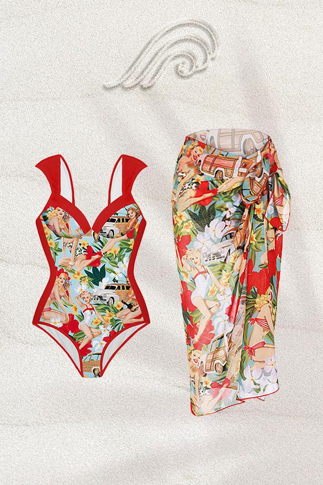 Poppy Retro Baskılı İkili Yüzme Seti